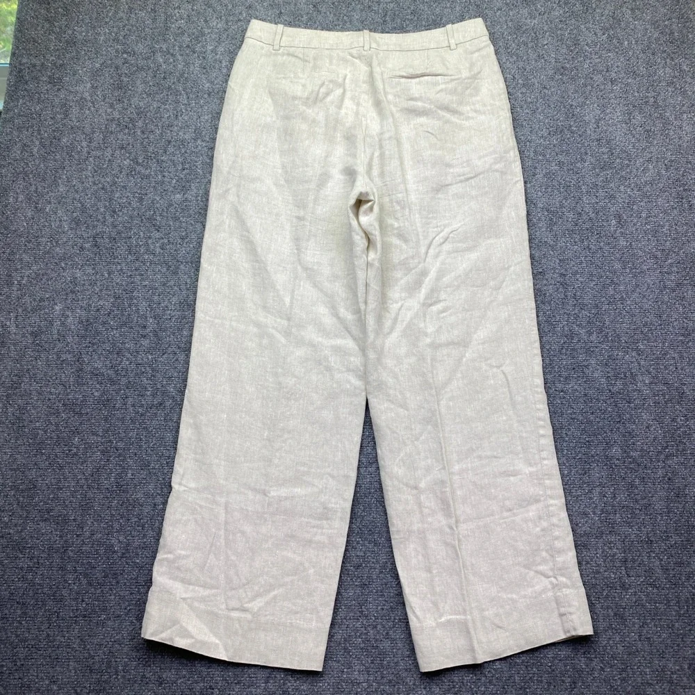 Banana Republic Womens 10 Linen Wide Leg Pleated Trousers Beige Preppy Tropical